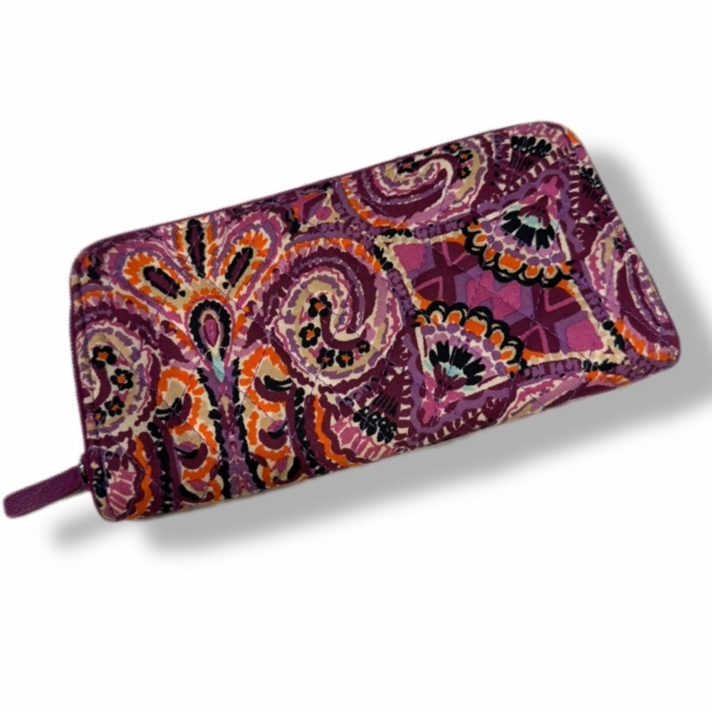Vera Bradley Plum Crazy Paisley Retired Print Quilted Zip Around Wallet